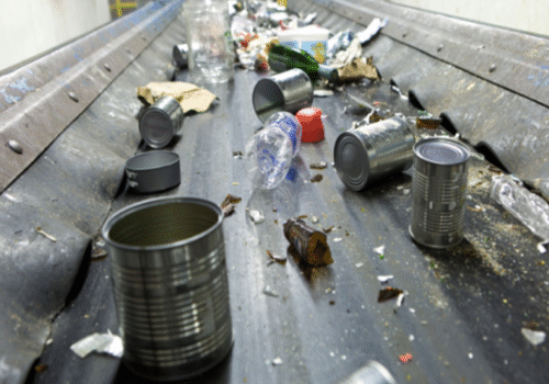 A conveyor belt system helping transport materials for recycling