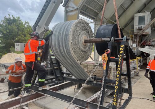 A spool of rubber used for conveyor belts