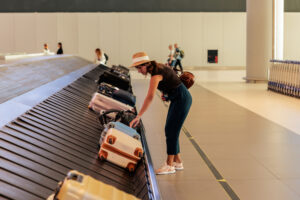 A woman picks up luggage at the airport, which relies on Conveyor Systems in San Antonio FL 